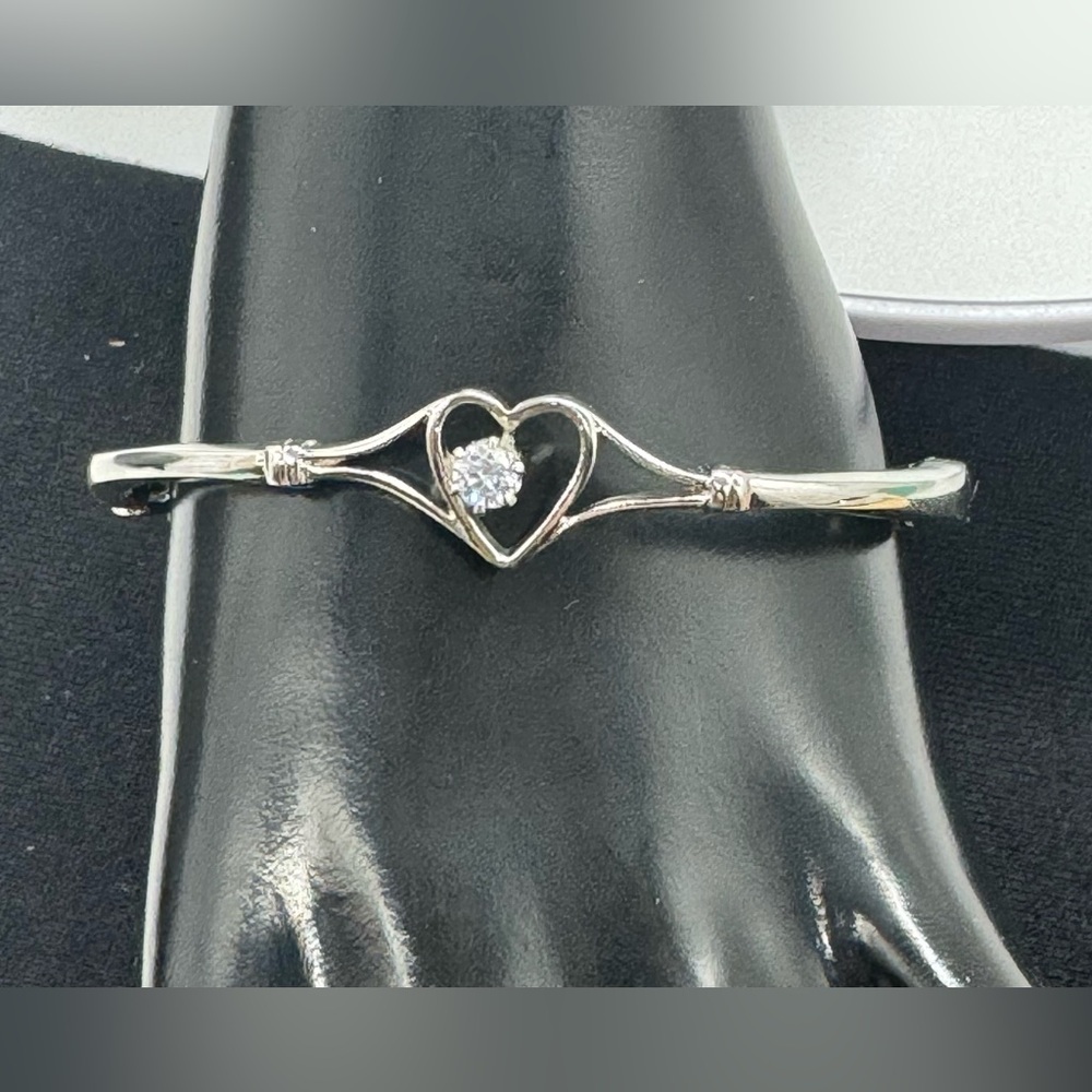 Silver Tone Crystal in Heart Hinged Bangle Bracelet Made with Swarovski Crystals